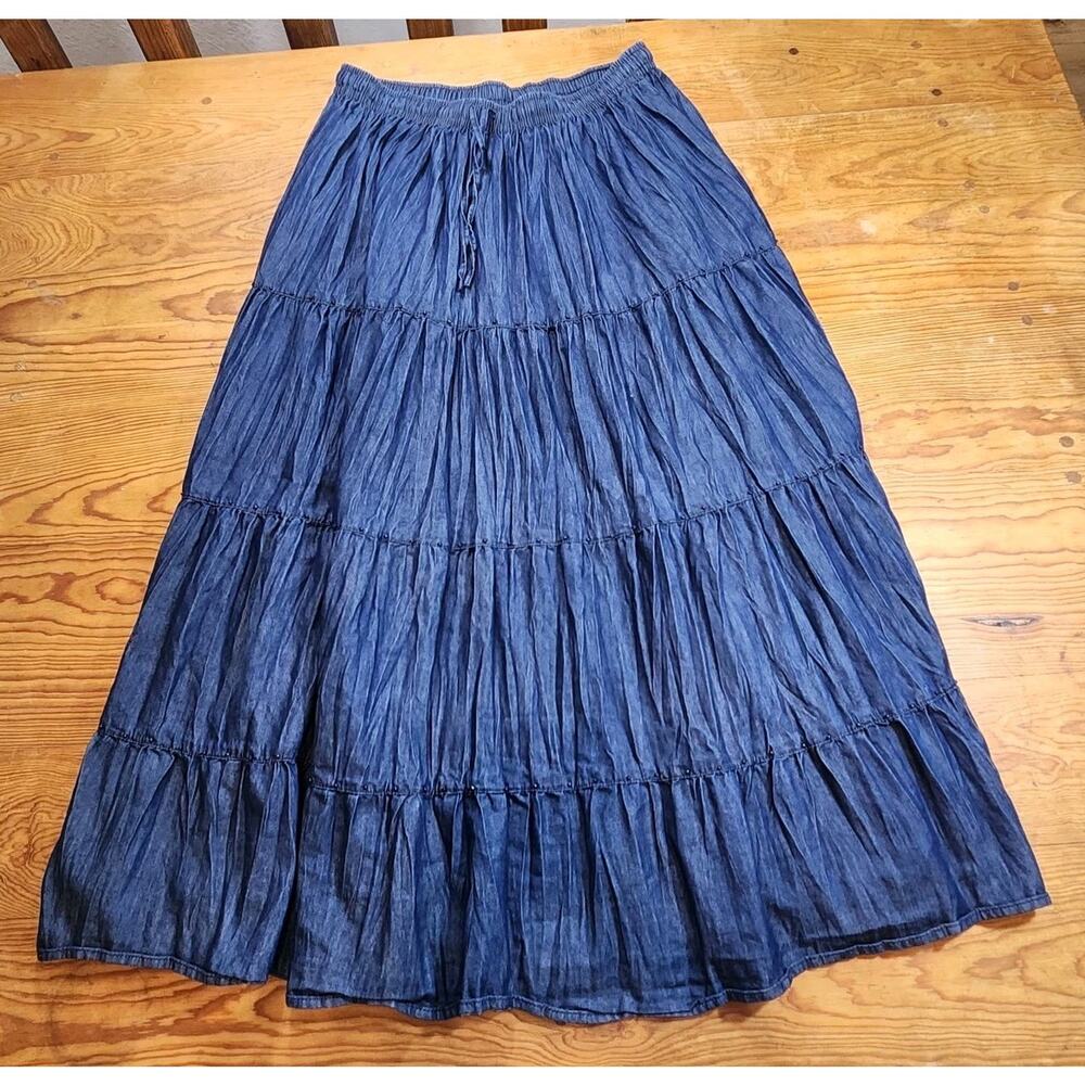 VTG Tiered Maxi Skirt Western Country Cowgirl Festival Boho Cottagecore Modest M